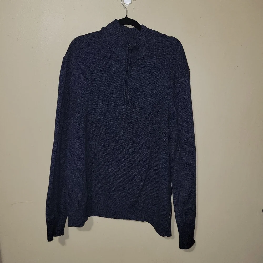 Calvin Klein Cable Knit‎ Sweater Pullover 1/4 Zip Mock Neck Long Sleeve Blue XXL